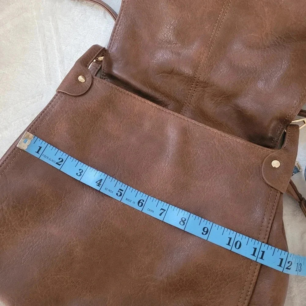 Cognac brown large Hobo studded flap rustic western cowgirl crossbody purse bag - Picture 10 of 14